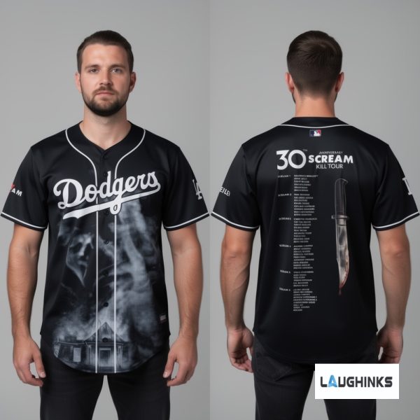 30th Anniversary Scream Kill Tour 2026 Baseball Jersey Shirt x LA Dodgers Unisex T-shirt, Sweatshirt, Hoodie, Long Sleeve Tee - T-Shirt, Sweatshirt, Hoodie