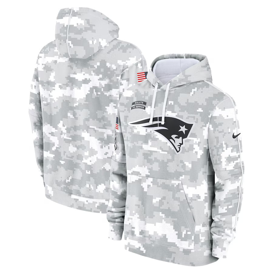 Men's New England Patriots Arctic Camo 2024 Salute to Service Club Fleece Pullover Hoodie football jersey product view 1