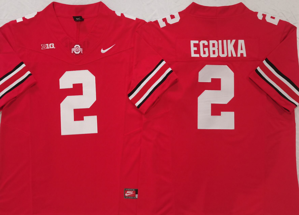 Men's Ohio State Buckeyes Emeka Egbuka #2 Red Game Jersey sports jersey product view 1