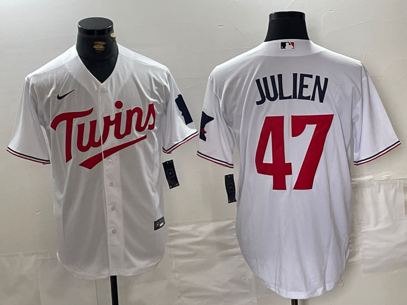 Men's Minnesota Twins Edouard Julien #47 White Home Replica Player Jersey baseball jersey product view 1