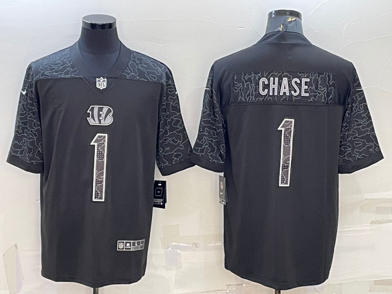 Men's Cincinnati Bengals Ja'Marr Chase Black RFLCTV Limited Jersey football jersey product view 1