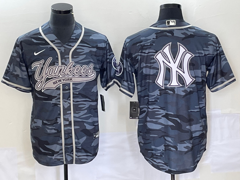 Men's New York Yankees Grey Camouflage Replica Player Jersey Joint Edition baseball jersey product view 1