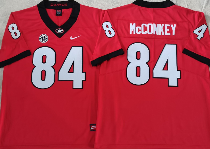 Men's Georgia Bulldogs Ladd McConkey Red Player Game Jersey sports jersey product view 1
