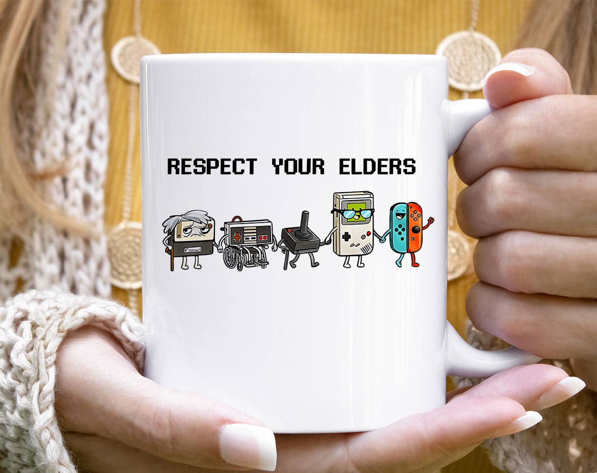 Respect Your Elders Funny Gaming Controllers Coffee Mug Unisex T-shirt, Sweatshirt, Hoodie, Long Sleeve Tee - T-Shirt, Sweatshirt, Hoodie