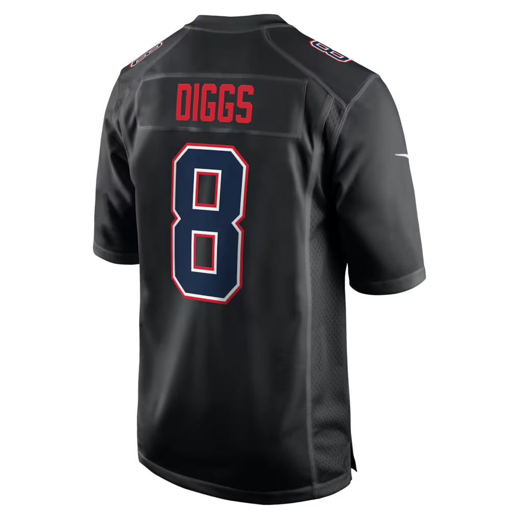 Men's New England Patriots Stefon Diggs Black Super Bowl LX Patch Carbon Fashion Game Jersey football jersey product view 2