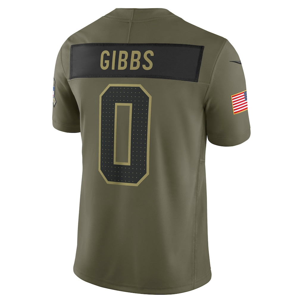 D.Lions #0 Jahmyr Gibbs Olive 2025 Salute to Service Limited Jersey football jersey product view 1