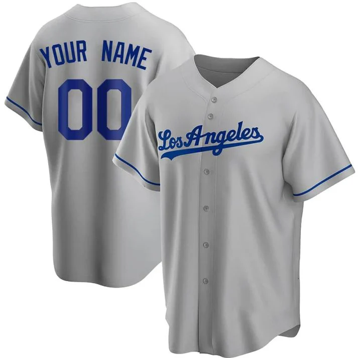 Men's Los Angeles Dodgers Gray Replica Custom Jersey baseball jersey product view 1