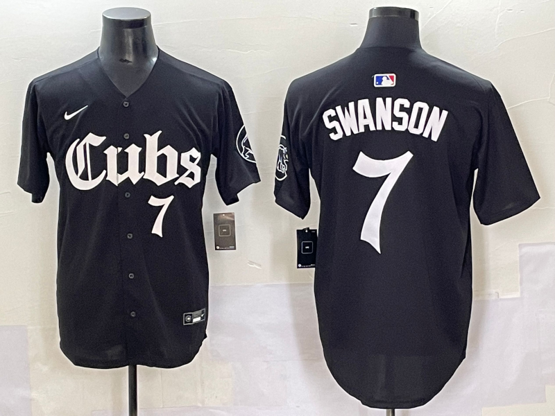Men's Chicago Cubs Dansby Swanson Black Replica Player Jersey baseball jersey product view 1