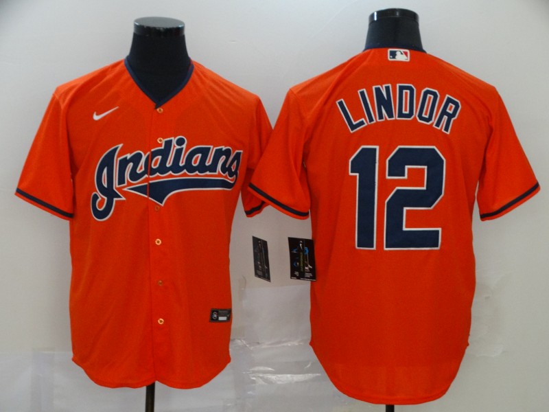 Men's Cleveland Guardians Francisco Lindor #12 Orange Replica Baseball Jersey baseball jersey product view 1