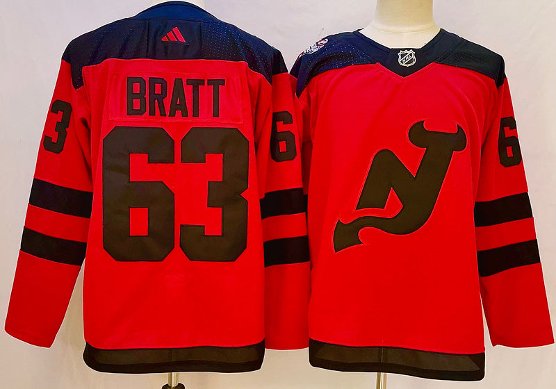 Men's New Jersey1 Devils Jesper Bratt #63 Red Game Jersey1 sports jersey product view 1