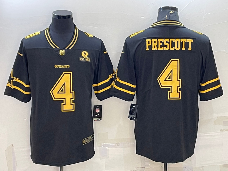Men's Dallas Cowboys Dak Prescott #4 Black Team Player Jersey1 football jersey product view 1