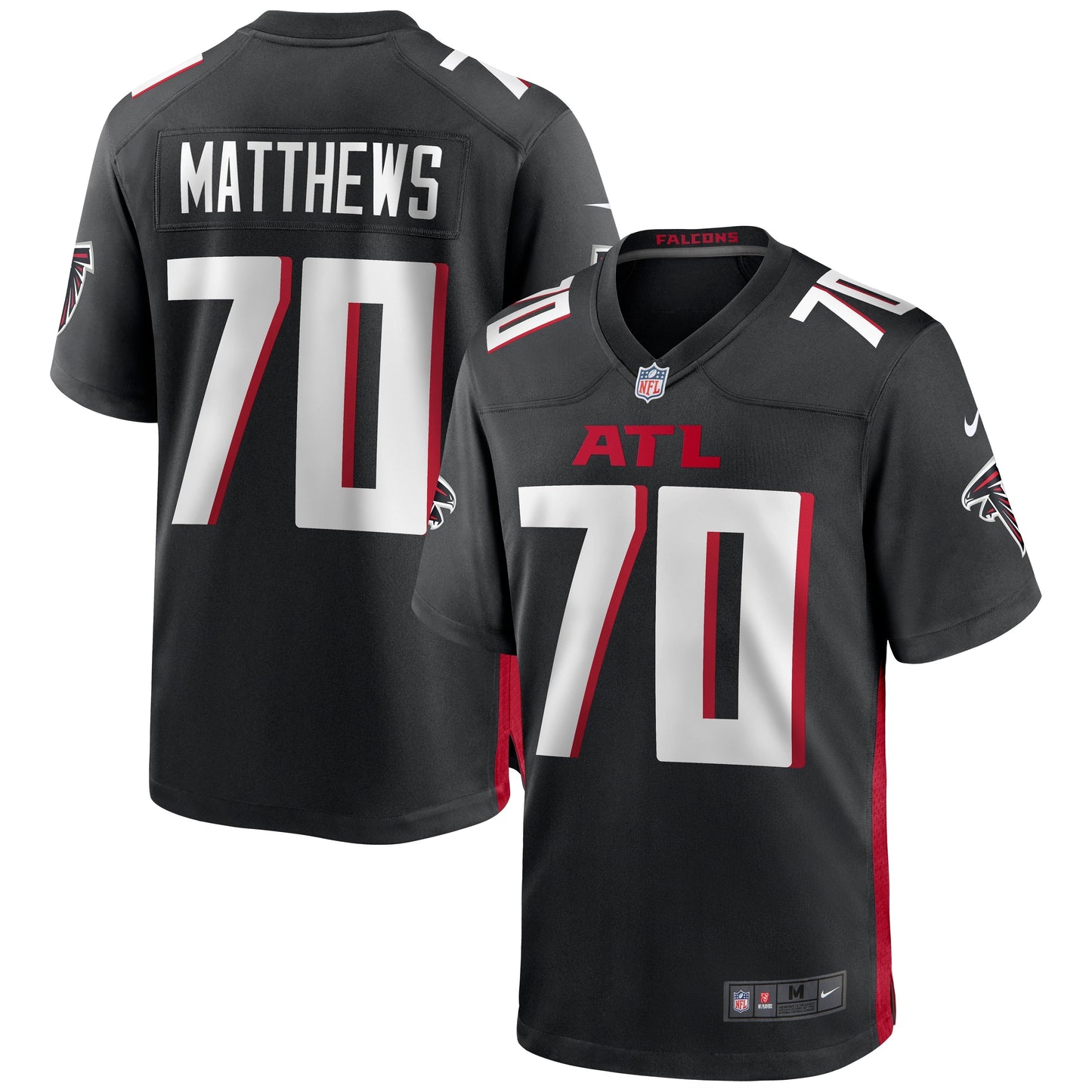 Jake Matthews Atlanta Falcons Game Jersey - Black football jersey product view 1