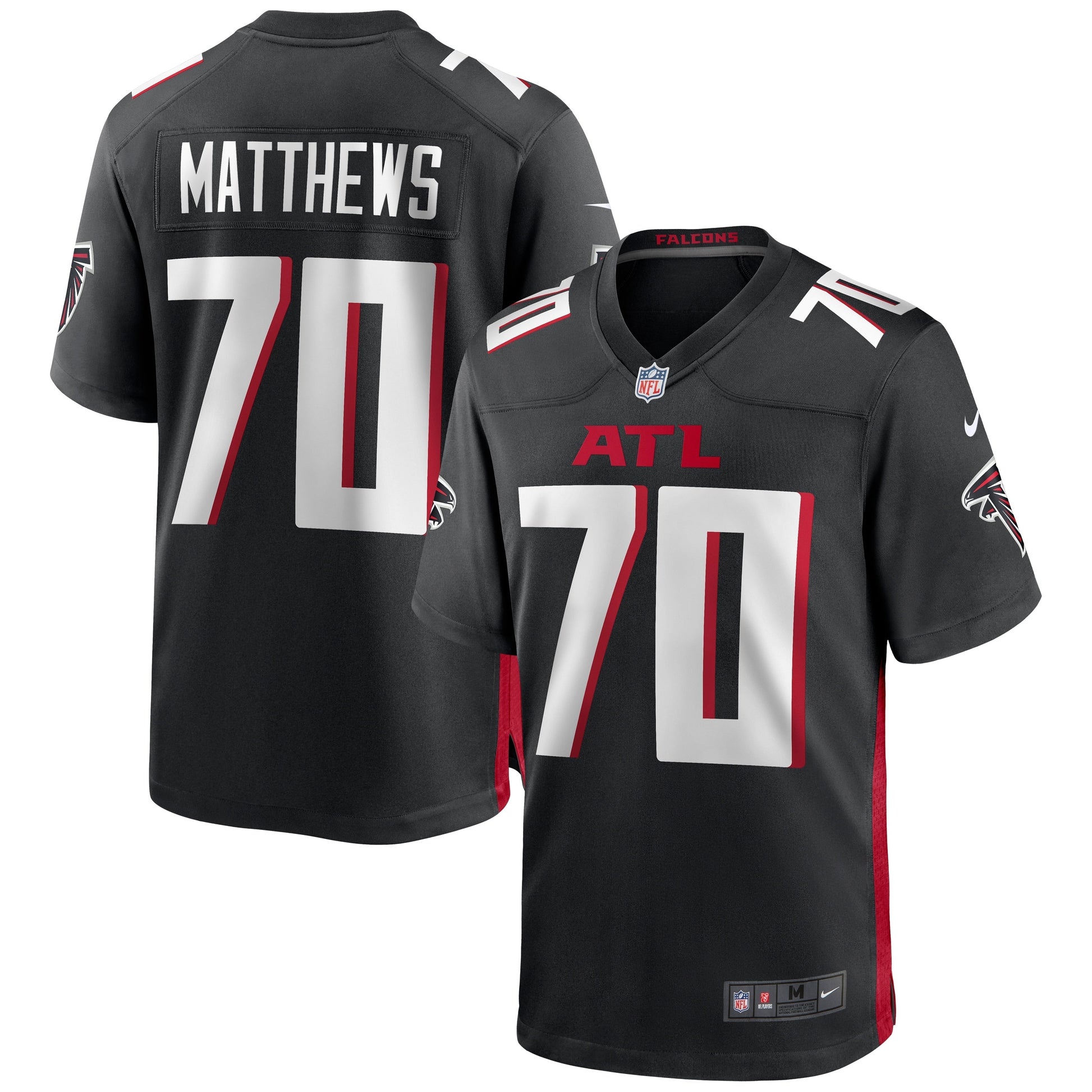 Jake Matthews Atlanta Falcons Game Jersey - Black football jersey product view 1