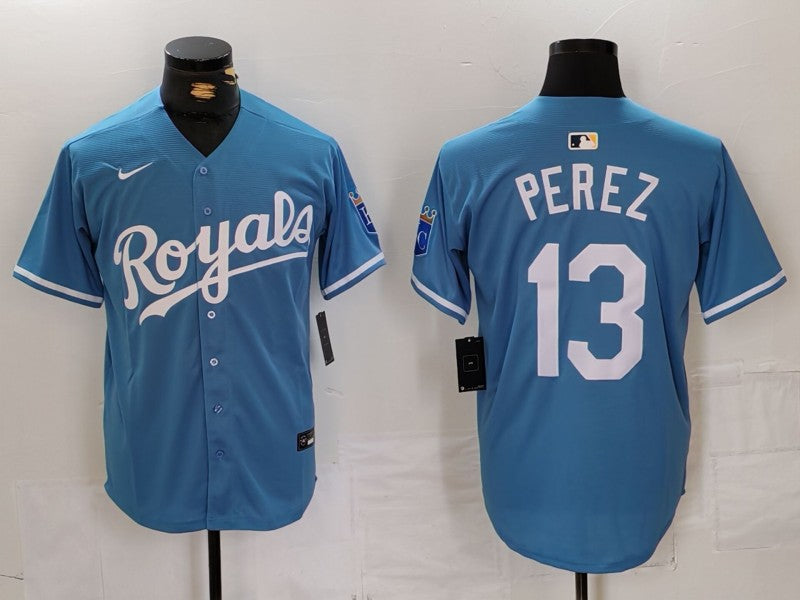 Men's Kansas City Royals Salvador Perez #13 Light Blue Alternate Limited Player Jersey baseball jersey product view 1