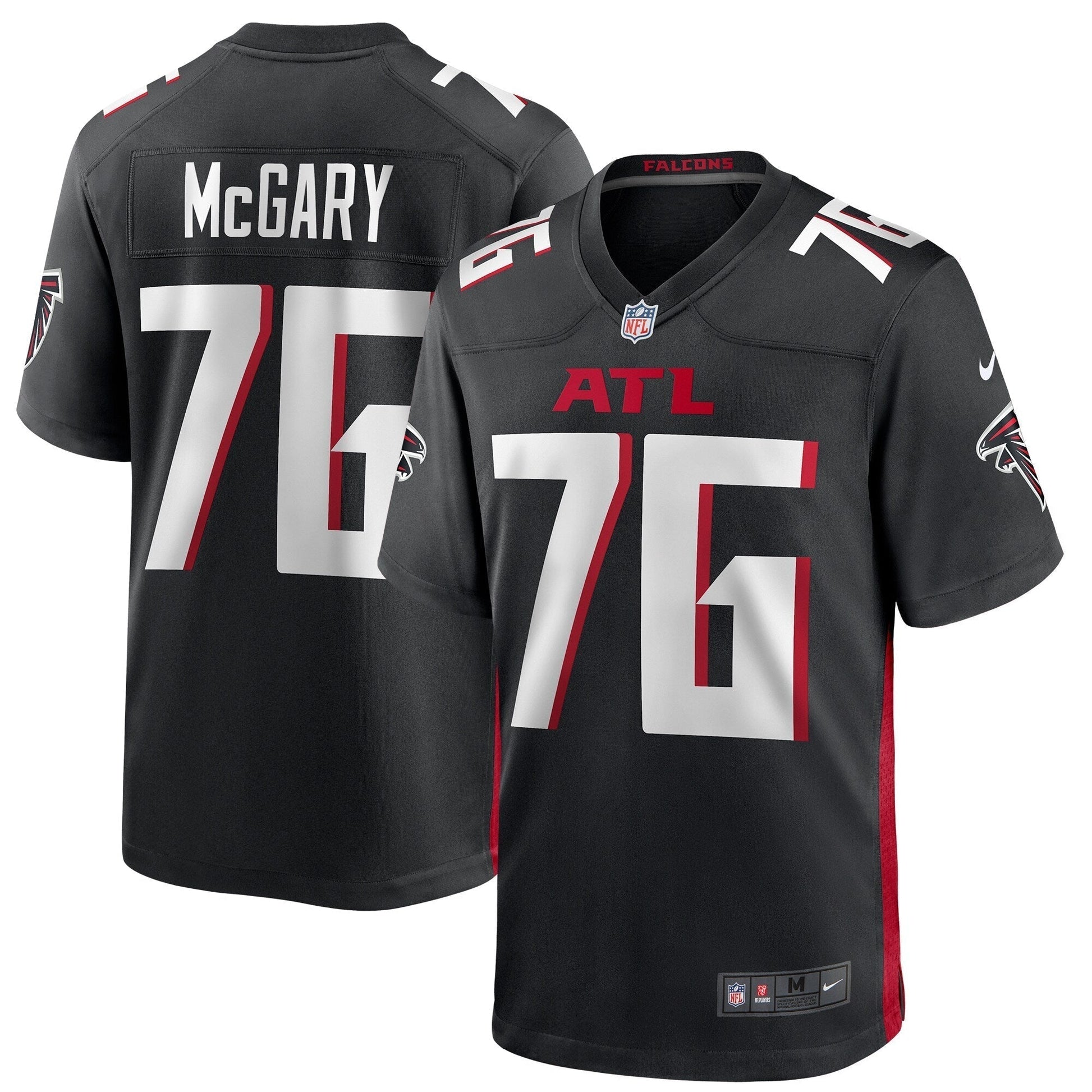 Kaleb McGary Atlanta Falcons Game Jersey - Black football jersey product view 1