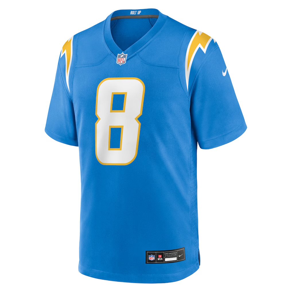Men's Los Angeles Chargers Omarion Hampton Powder Blue 2025 NFL Draft First Round Pick Game Jersey football jersey product view 3