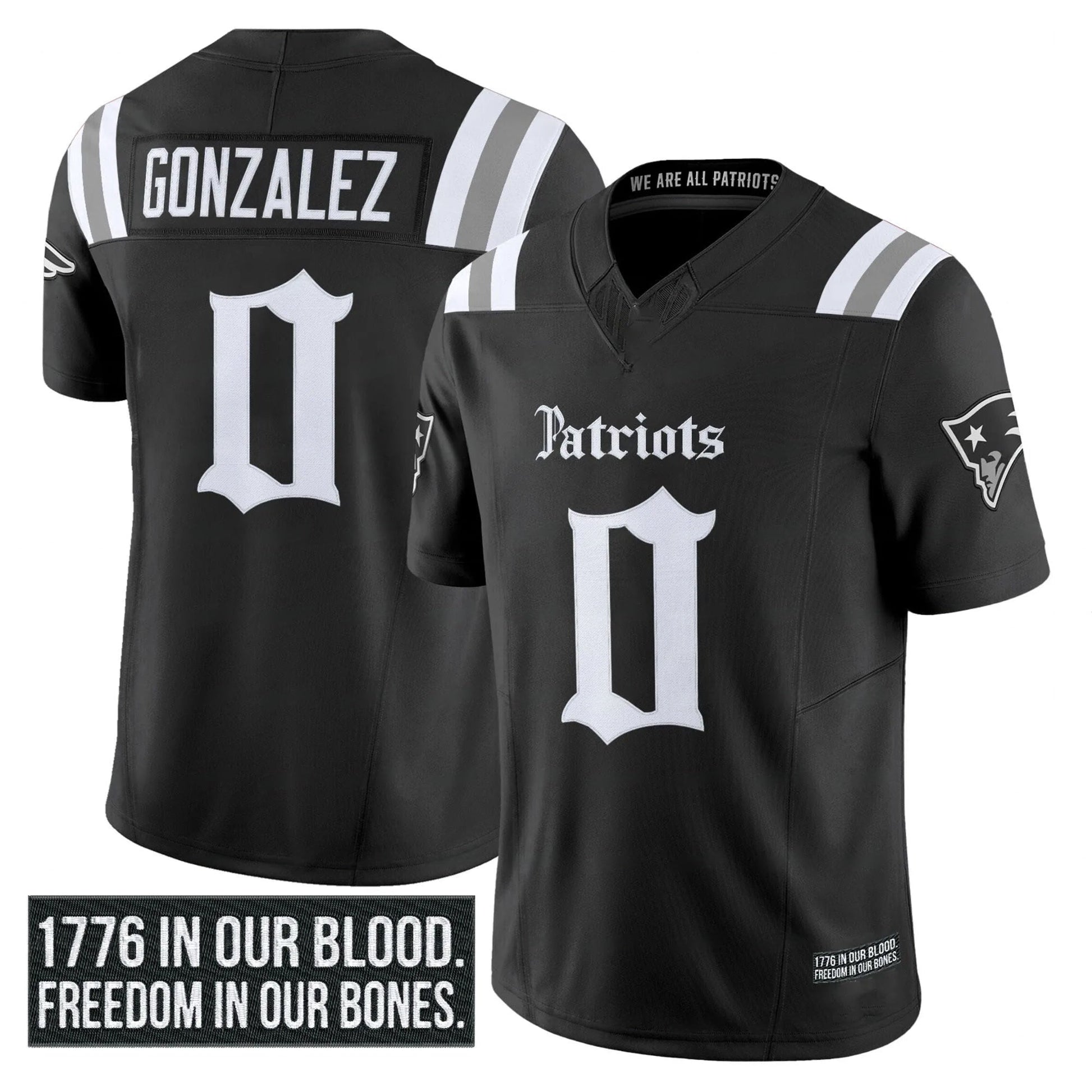 Christian Gonzalez New England Patriots Gothic Jersey - Black football jersey product view 1