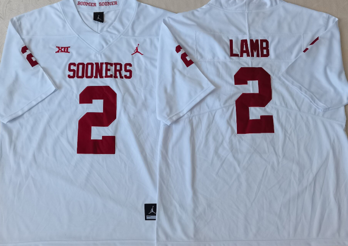 Men's Oklahoma Sooners Ceedee Lamb #2 White Player Game Jersey sports jersey product view 1