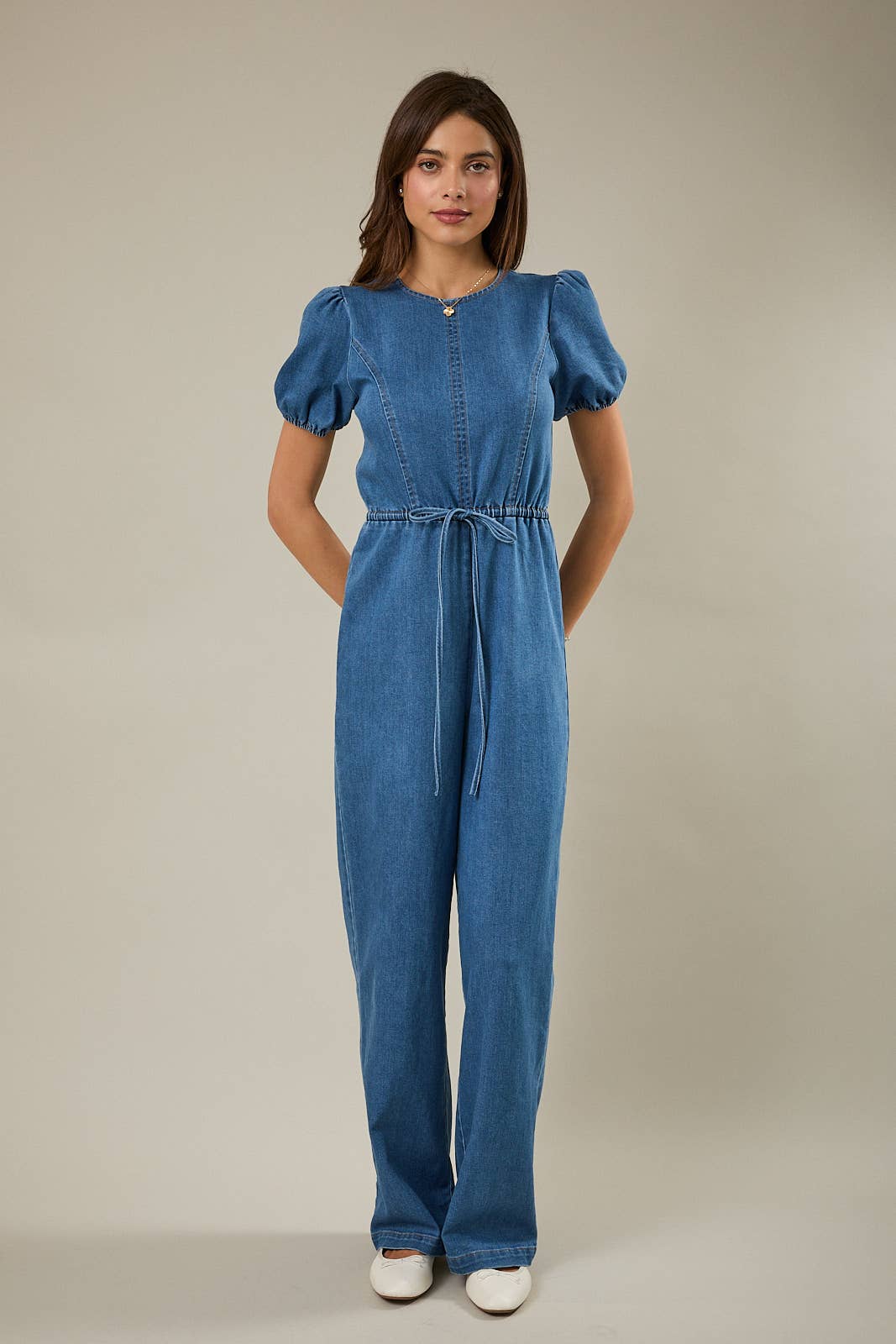 Short Puff Sleeve Denim Jumpsuit with Cinched Waist Unisex T-shirt, Sweatshirt, Hoodie, Long Sleeve Tee - T-Shirt, Sweatshirt, Hoodie