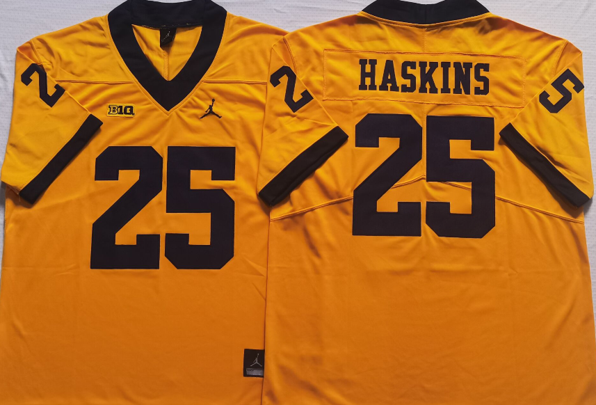 Men's Michigan Wolverines Hassan Haskins Yellow Alumni Player Game Jersey sports jersey product view 1
