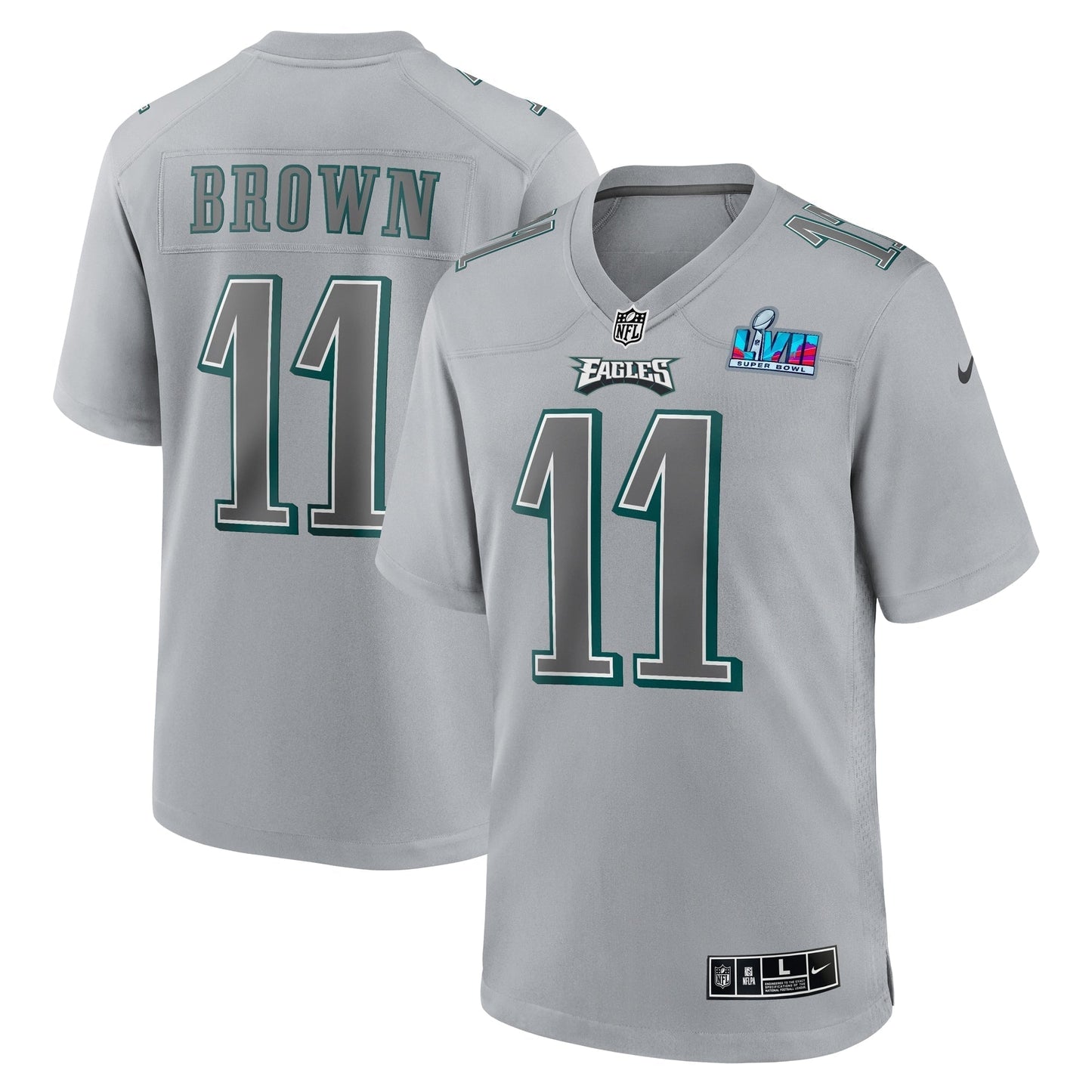 A.J. Brown Philadelphia Eagles Super Bowl LVII Patch Atmosphere Fashion Game Jersey - Gray football jersey product view 1