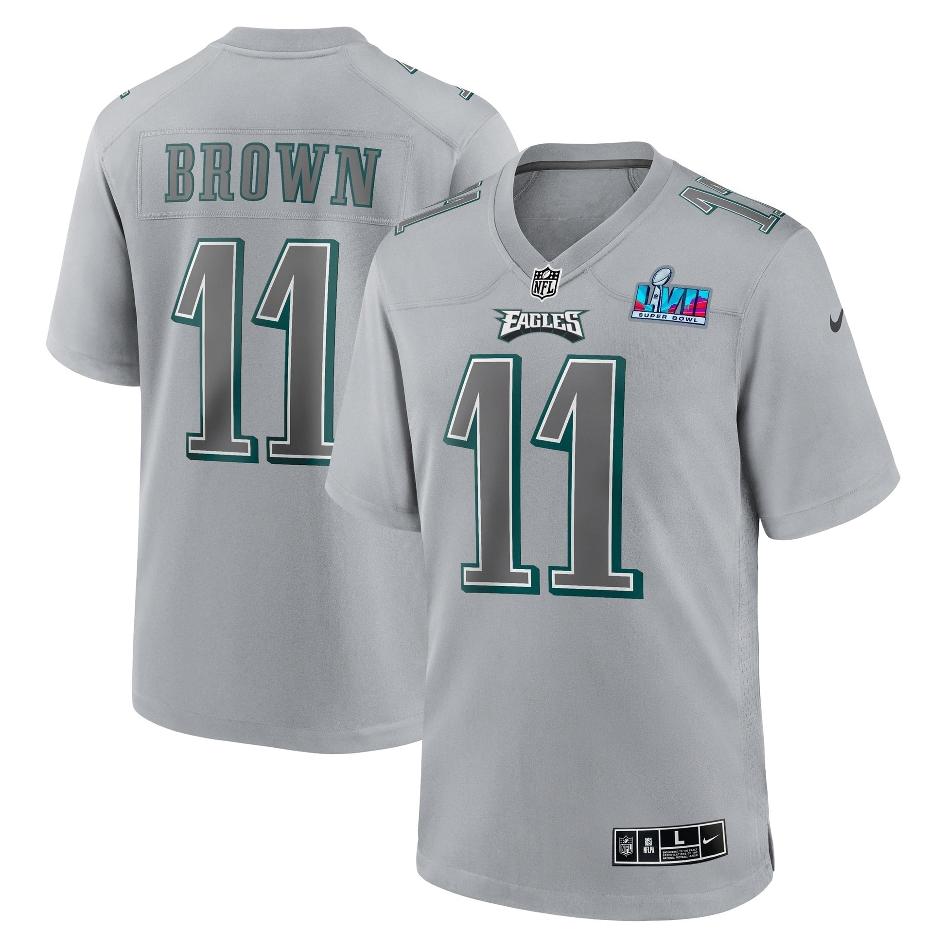 A.J. Brown Philadelphia Eagles Super Bowl LVII Patch Atmosphere Fashion Game Jersey - Gray football jersey product view 1