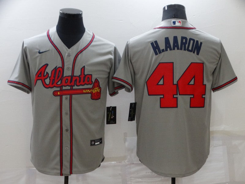 Men's Atlanta Braves Hank Aaron #44 Gray Replica Jersey baseball jersey product view 1