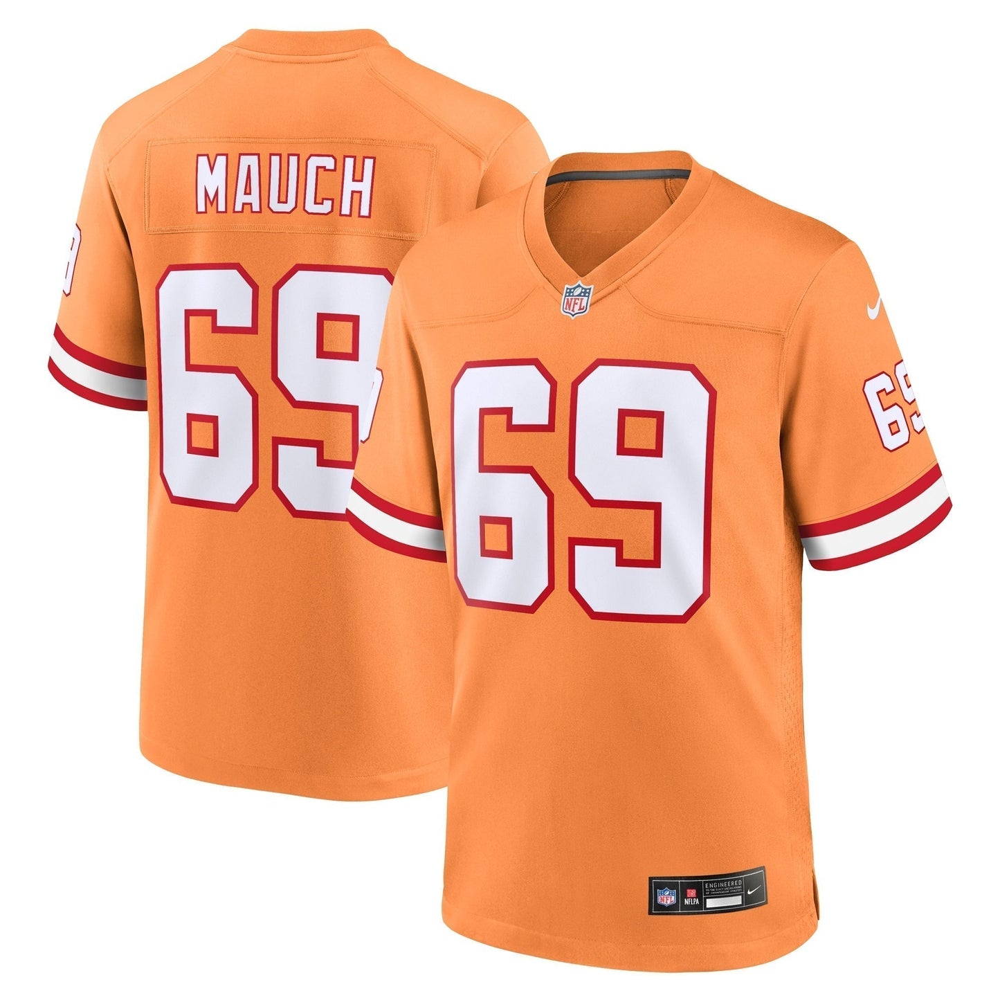 Cody Mauch Tampa Bay Buccaneers Throwback Game Jersey - Orange football jersey product view 1
