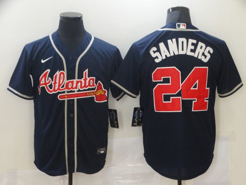 Men's Atlanta Braves Deion Sanders #24 Navy Replica Player Jersey baseball jersey product view 1