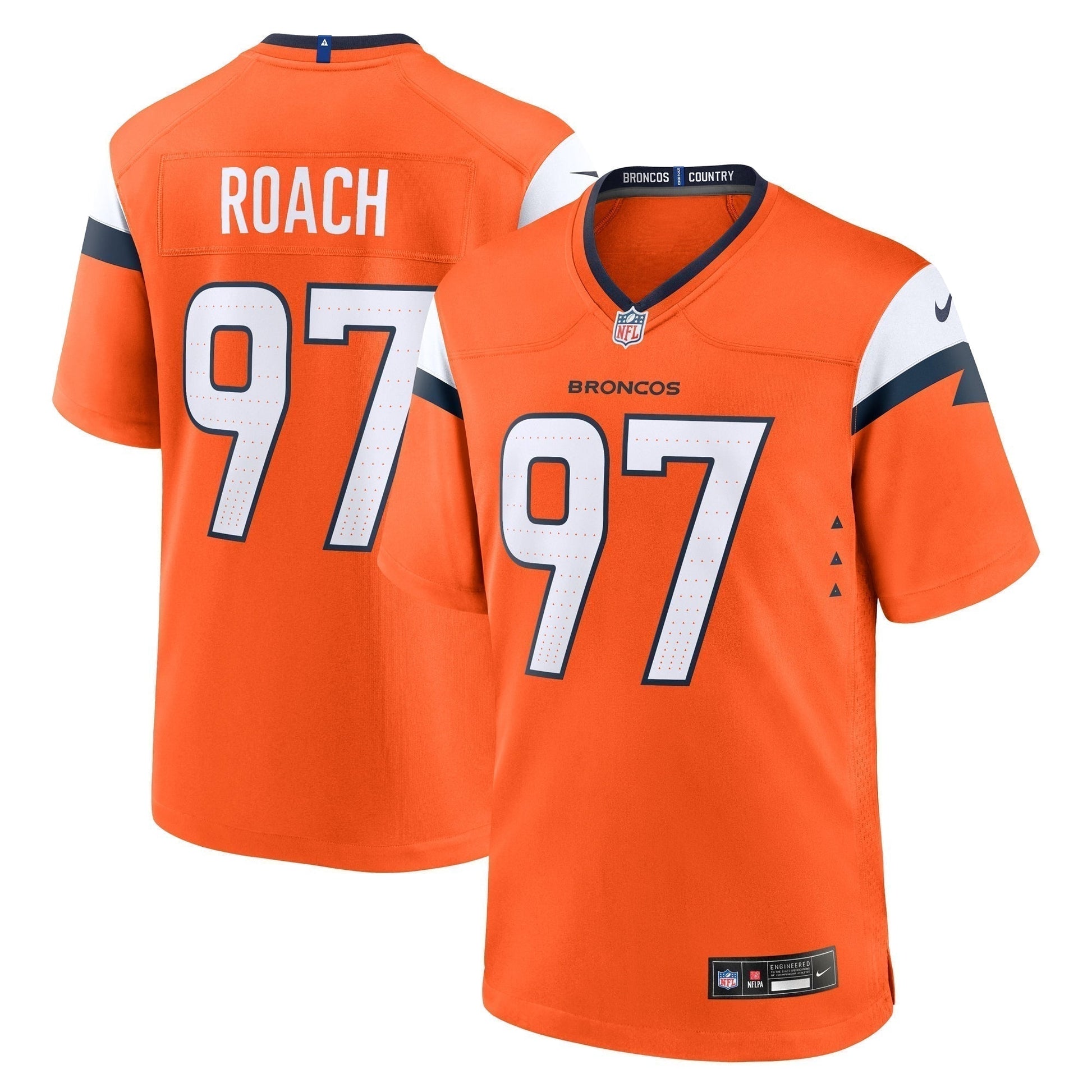 Malcolm Roach Denver Broncos Team Game Jersey - Orange football jersey product view 1