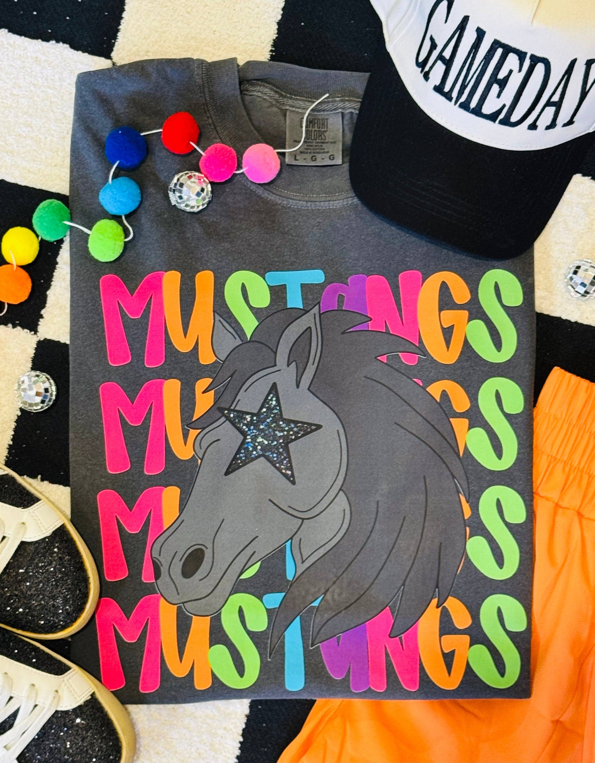 Mustangs Neon Mascot Tee Unisex T-shirt, Sweatshirt, Hoodie, Long Sleeve Tee - T-Shirt, Sweatshirt, Hoodie