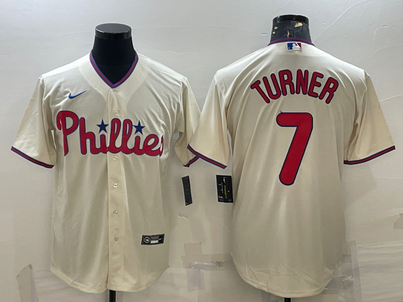 Men's Philadelphia Phillies Trea Turner Beige Replica Player Jersey baseball jersey product view 1