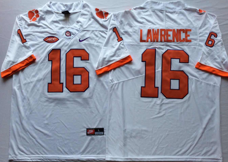 Men's Clemson Tigers Trevor Lawrence #16 White Game Jersey sports jersey product view 1