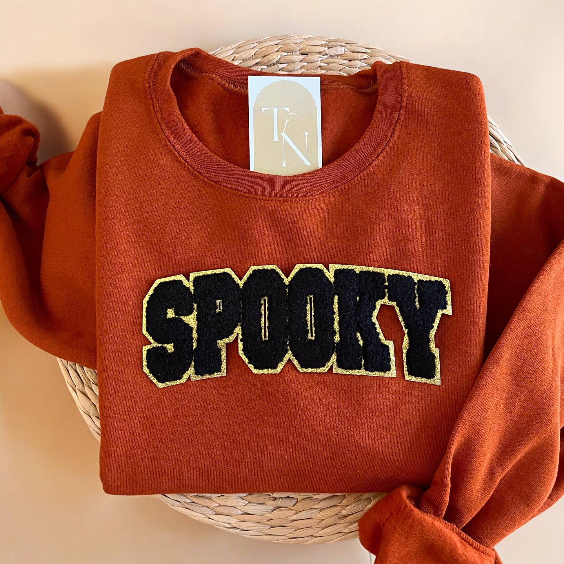 Glittery Chenille Spooky Sweatshirt, Halloween Sweatshirts Unisex T-shirt, Sweatshirt, Hoodie, Long Sleeve Tee - T-Shirt, Sweatshirt, Hoodie