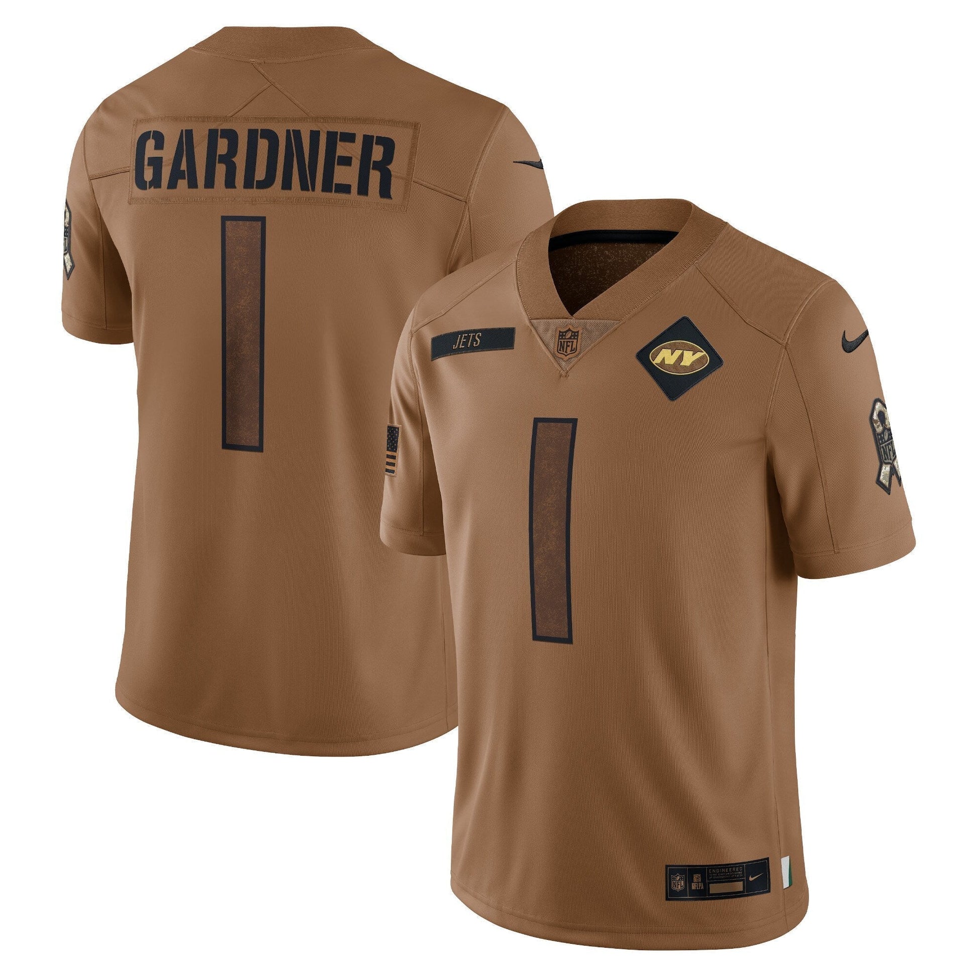 Ahmad Sauce Gardner New York Jets Salute To Service Limited Jersey - Brown football jersey product view 1