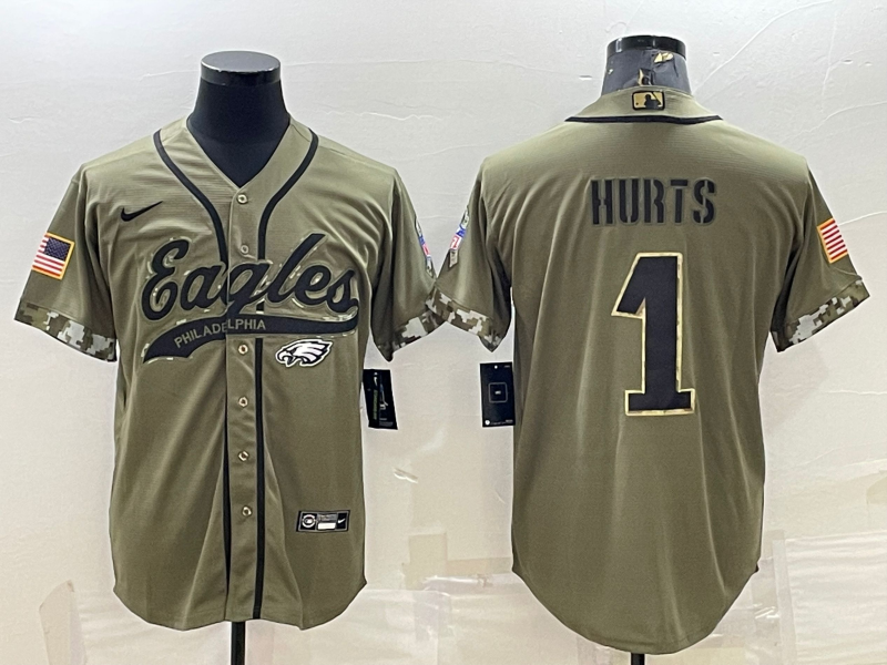 Men's Philadelphia Eagles Jalen Hurts Olive 2022 Salute To Service Limited Jersey Joint Edition football jersey product view 1