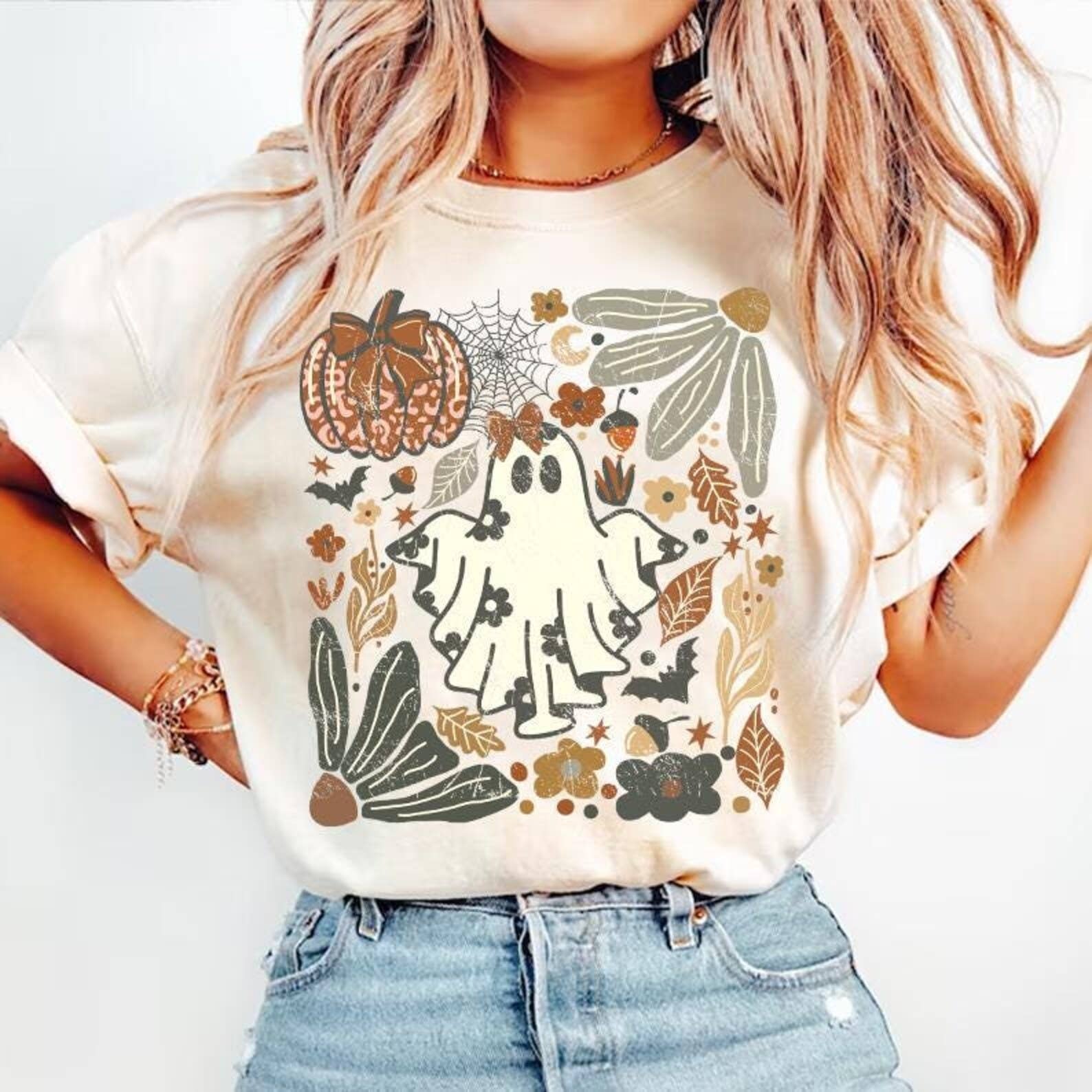 Ghost Boho Fall Graphic Tee Unisex T-shirt, Sweatshirt, Hoodie, Long Sleeve Tee - T-Shirt, Sweatshirt, Hoodie