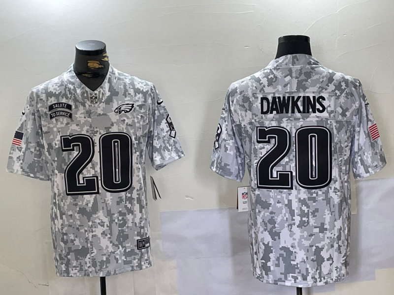 Men's Philadelphia Eagles Brian Dawkins Arctic Camo 2024 Salute to Service Retired Player Limited Jersey football jersey product view 1