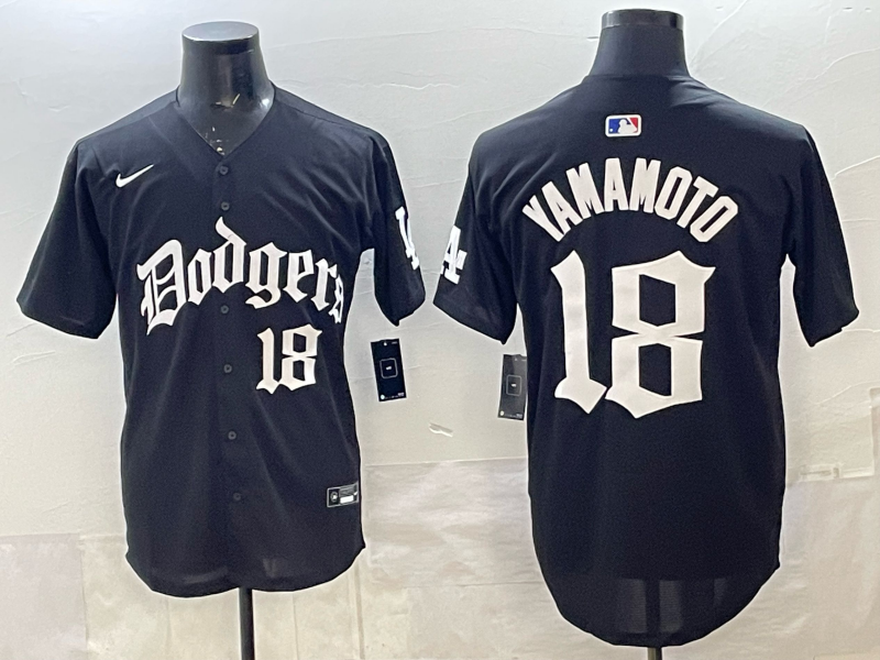 Men's Los Angeles Dodgers Yoshinobu Yamamoto Black Alternate Game Jersey baseball jersey product view 1