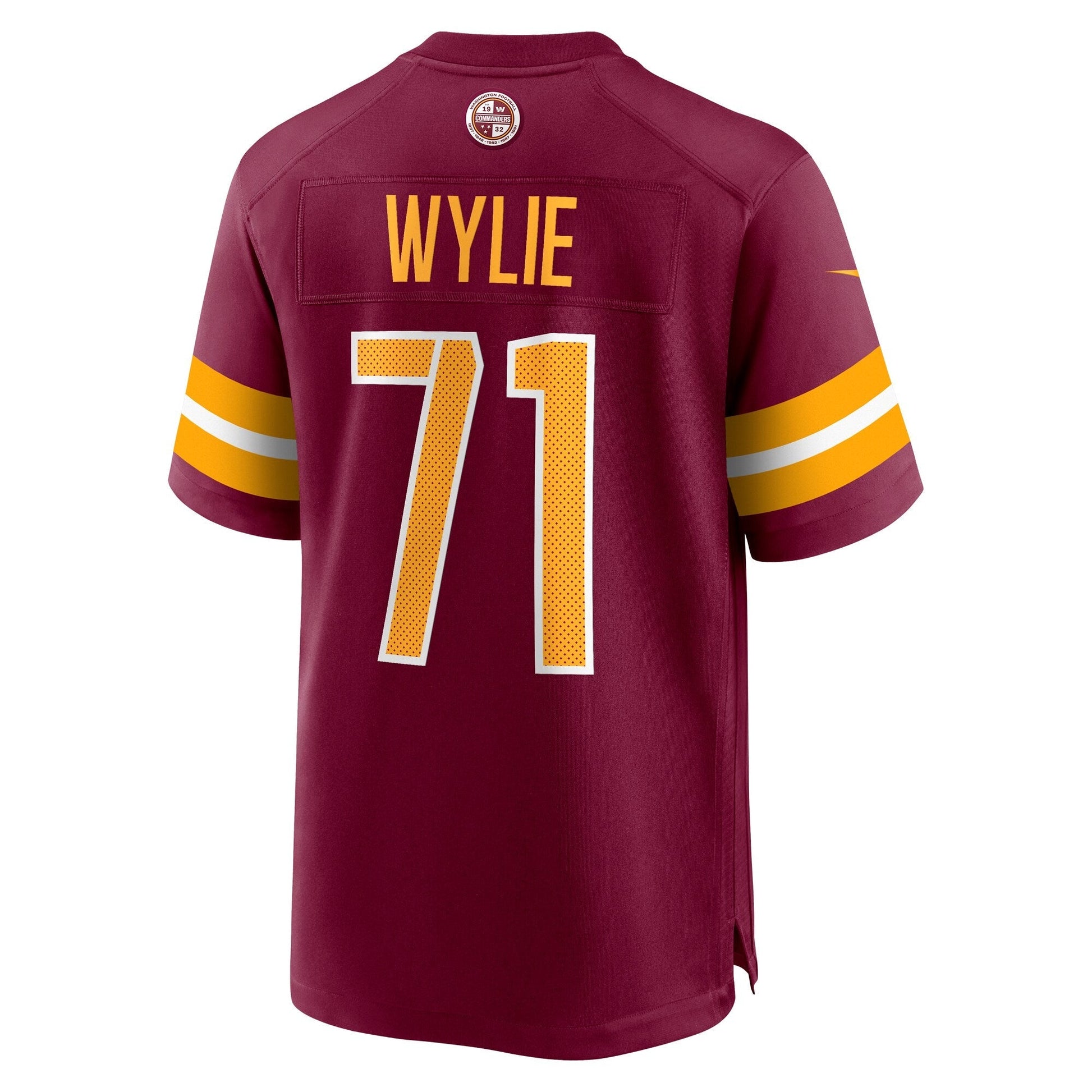 Andrew Wylie Washington Commanders Game Jersey - Burgundy football jersey product view 3