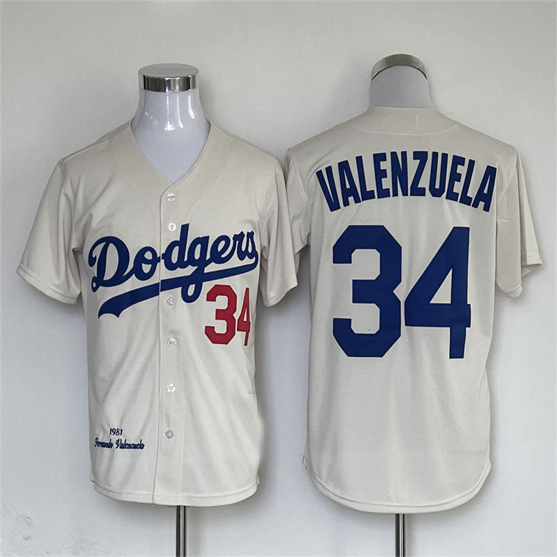 Los Angeles Dodgers #34 Fernando Valenzuela Road 1981 Cooperstown Collection Authentic Jersey Rice white Baseball Jerseys baseball jersey product view 1