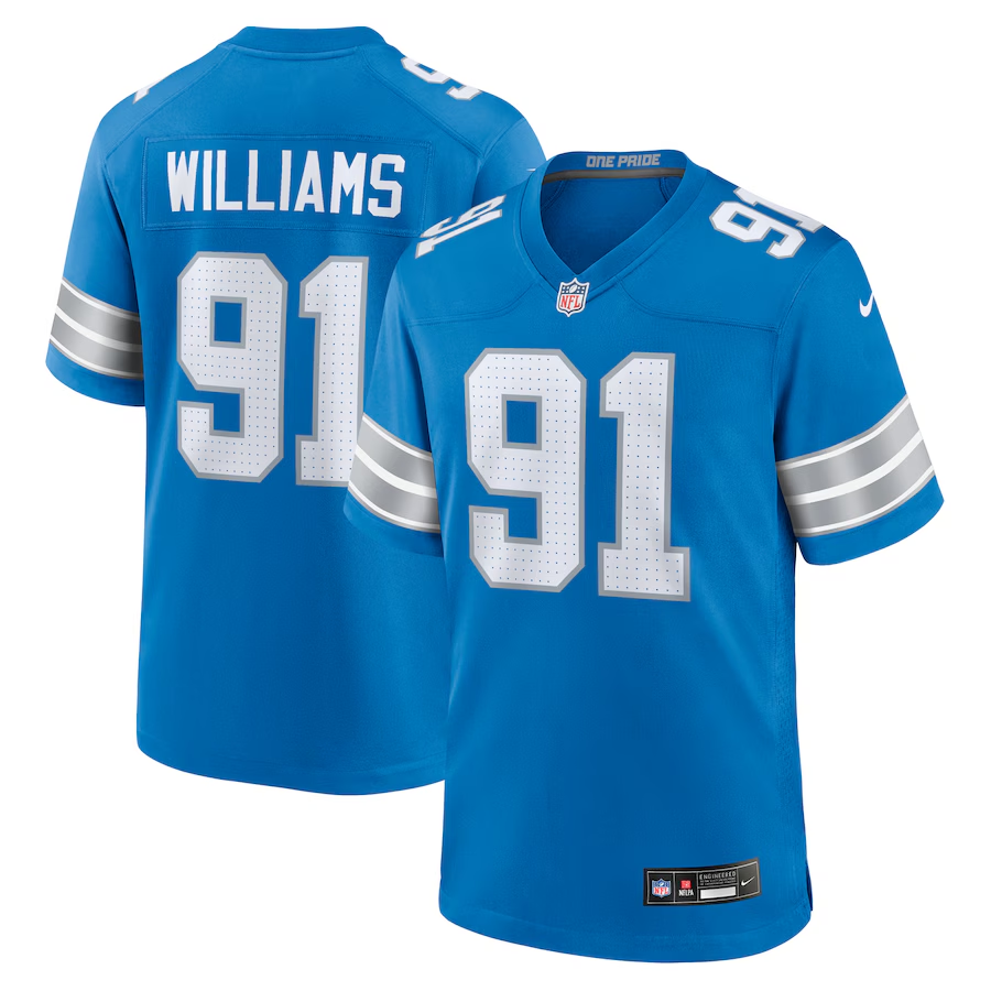 Men's Detroit Lions Tyleik Williams Blue 2025 NFL Draft First Round Pick Game Jersey football jersey product view 1