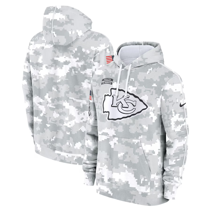 Men's Kansas City Chiefs Arctic Camo 2024 Salute to Service Club Fleece Pullover Hoodie football jersey product view 1