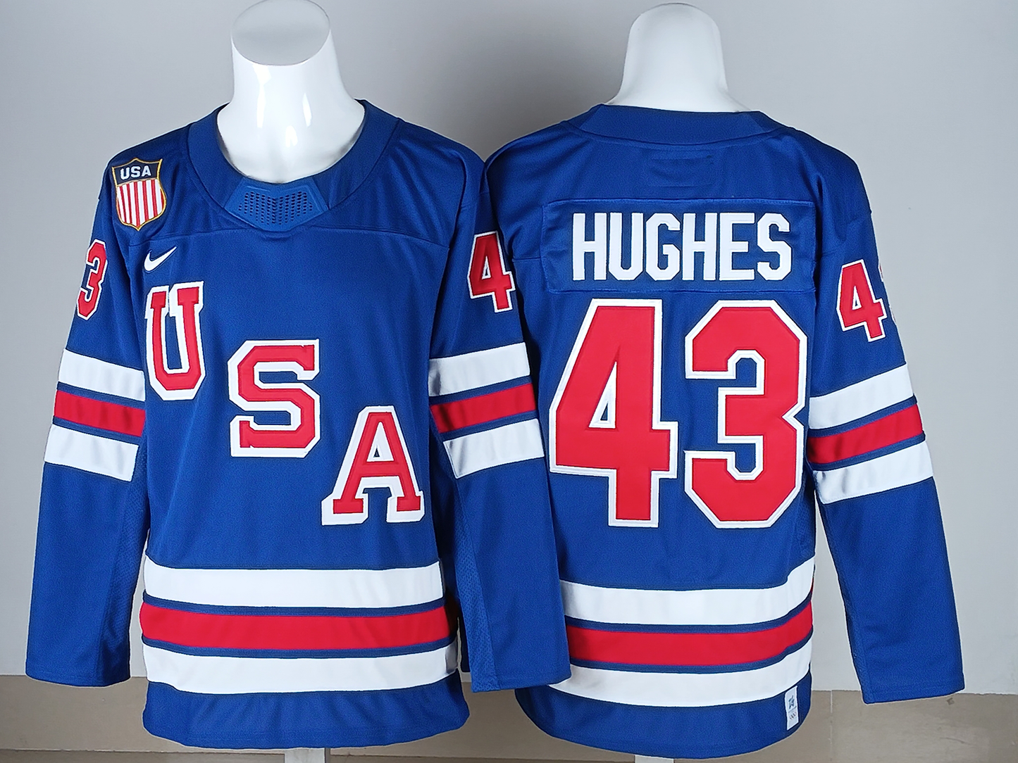 Quinn Hughes USA 2026 Olympic Home Jersey - Royal sports jersey product view 2