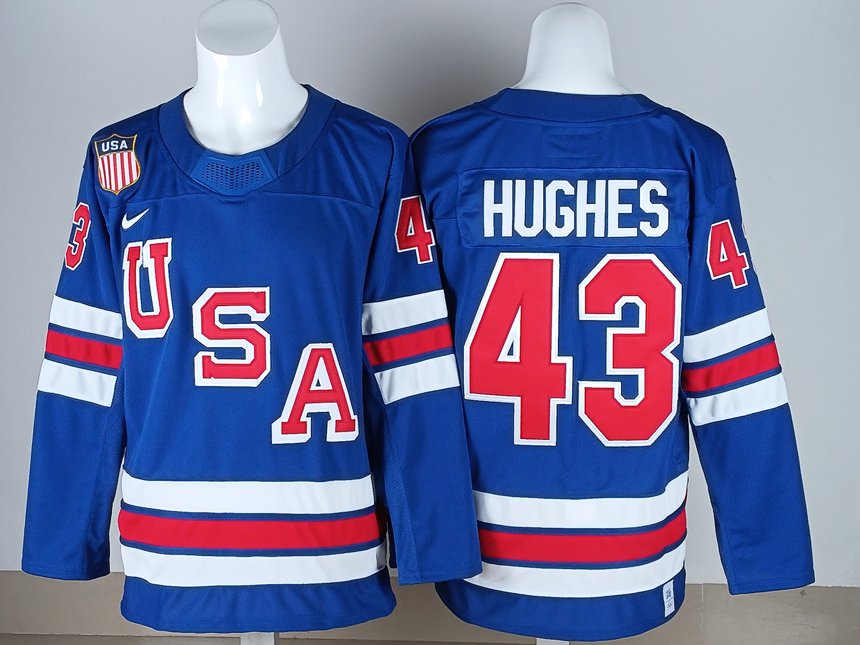 Quinn Hughes USA 2026 Olympic Home Jersey - Royal sports jersey product view 2