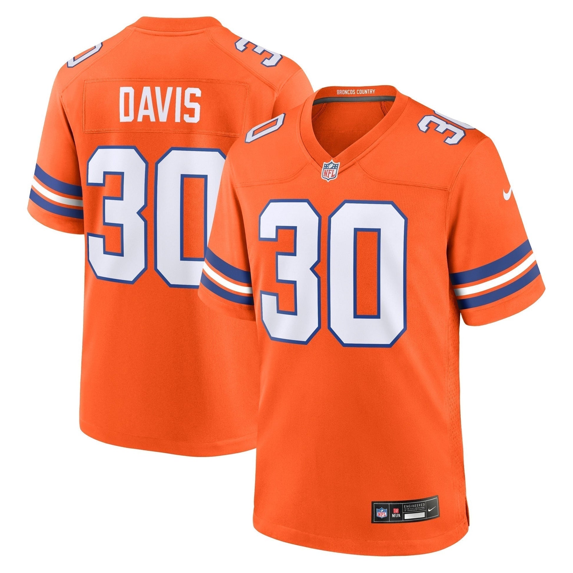 Terrell Davis Denver Broncos Mile High Collection 1977 Throwback Retired Game Jersey - Orange football jersey product view 1