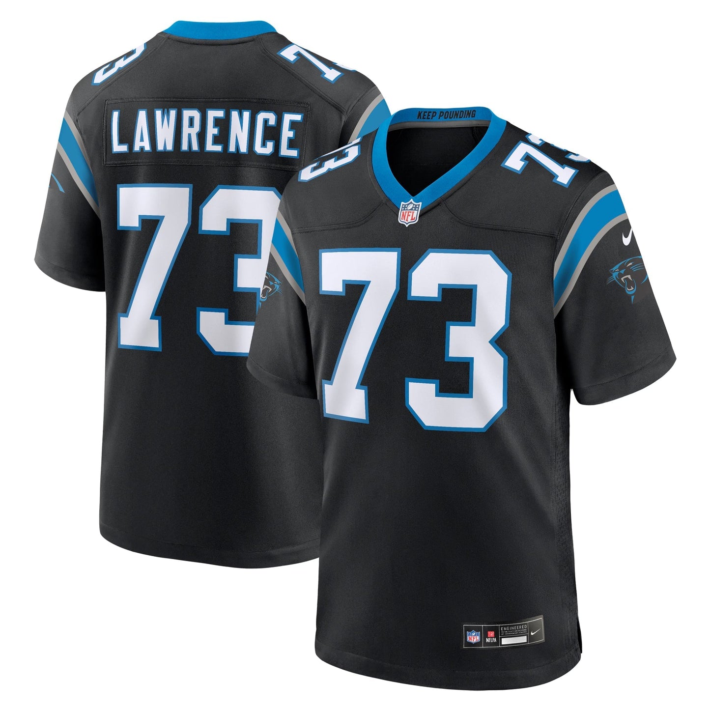 Carolina Panthers Rashard Lawrence Black Game Jersey football jersey product view 1