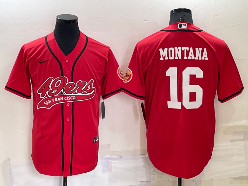 Men's San Francisco 49ers Joe Montana Red Game Jersey Joint Edition football jersey product view 1