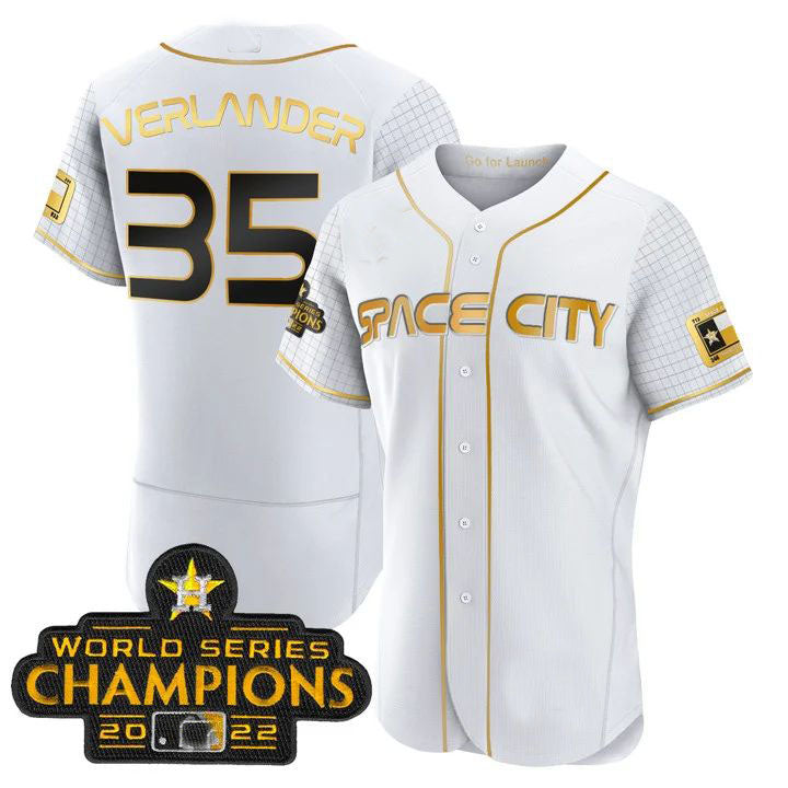#35 Justin Verlander Houston Astros 2023 SPACE CITY CHAMPIONS FLEX JERSEY ¨C WHITE ALL STITCHED Baseball Jerseys baseball jersey product view 1