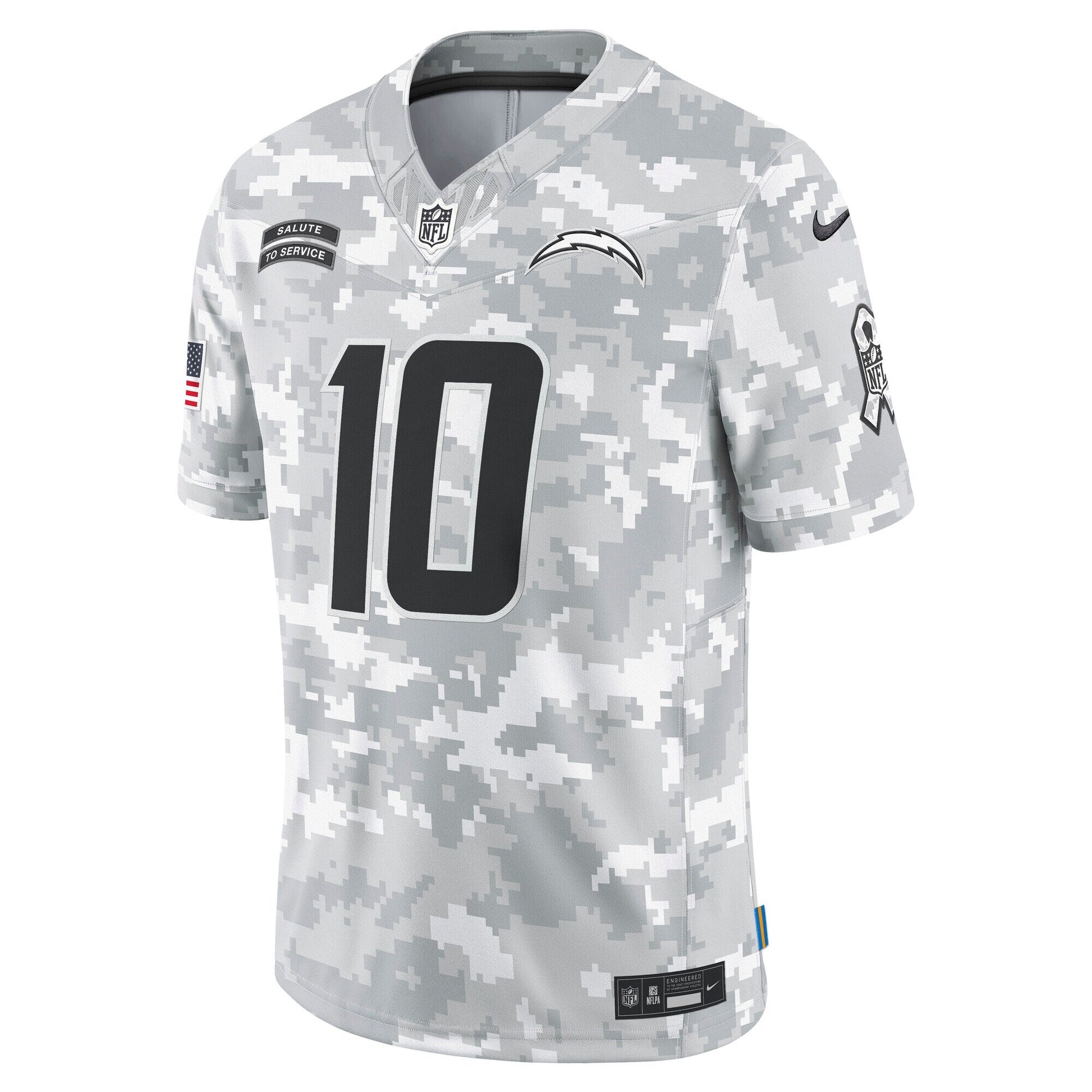 Justin Herbert Los Angeles Chargers 2024 Salute to Service Limited Jersey - Arctic Camo football jersey product view 2